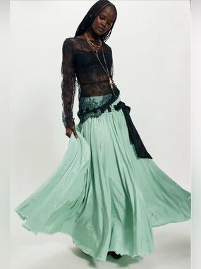 🔥 NWT $198 Free People Harlow Maxi Skirt - Mint - Size XS